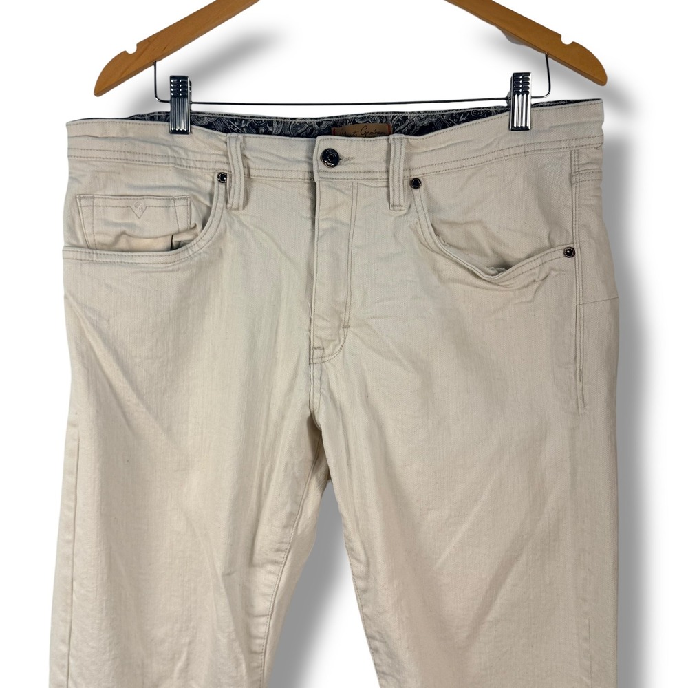 Robert Graham 5 Pocket Straight‎ Leg Pants Mens 35x30 Beige Stretch Denim Casual